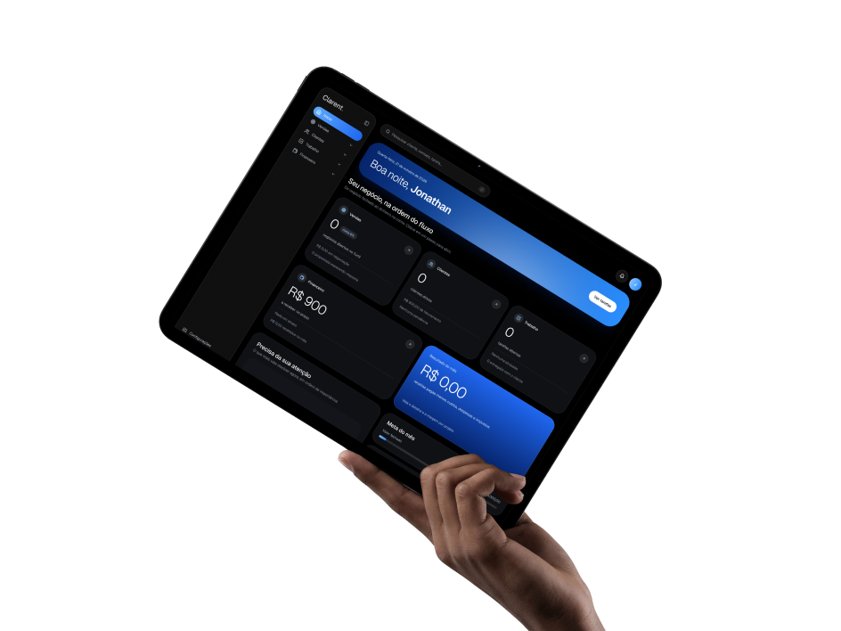 Tela do sistema Clarent em um tablet